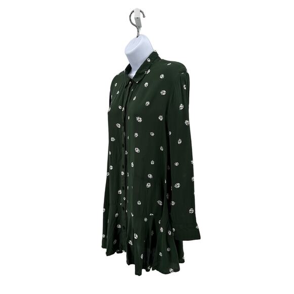 11.1 Tylho Anthropology Green Ladybug Button Blouse Long Sleeve WMN S Collared - Picture 5 of 8